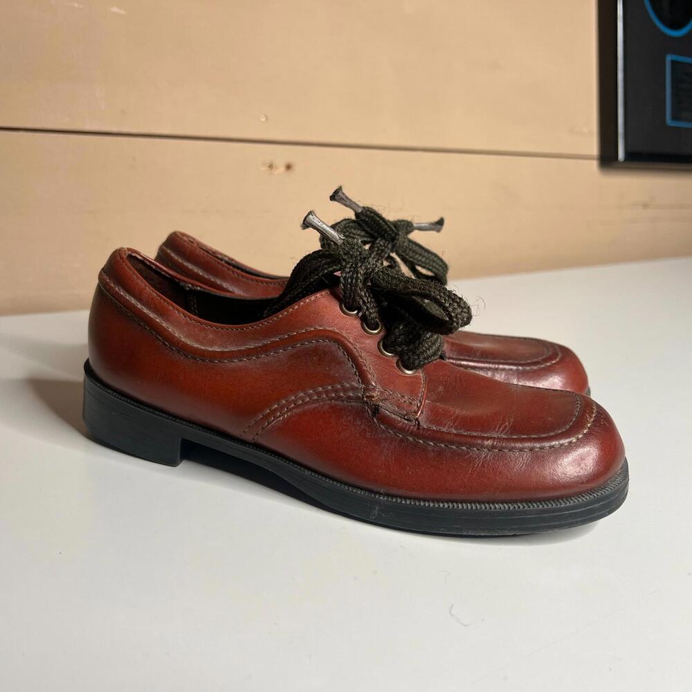 Vintage 70s 80s Brown Leather Moc Toe Oxford Shoes Women 7.5 8‎ EU 38
